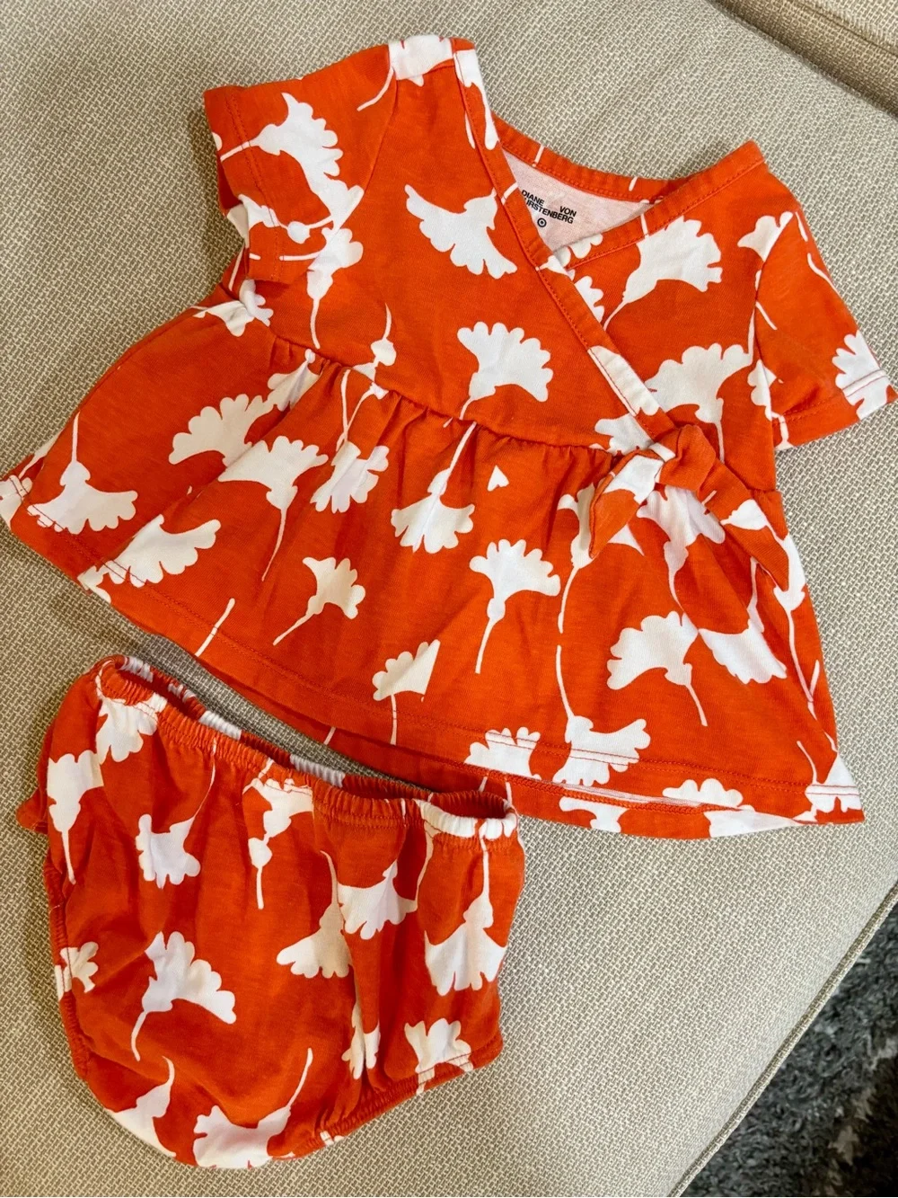 Diane Von Furstenberg DVF for Target Outfit Orange & White Ginko Print 6 mos